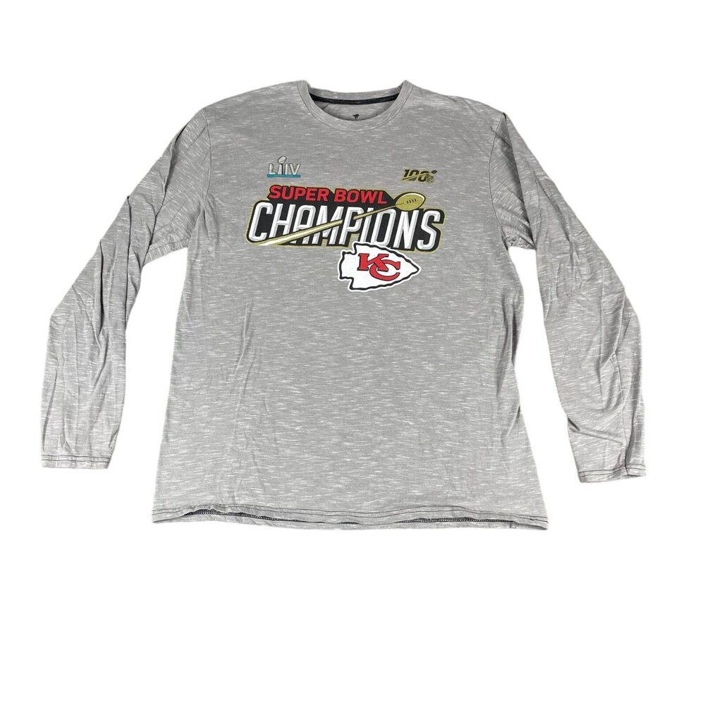 Kansas City Chiefs Shirt Men's Large Gray Long Sleeve Super Bowl Champs Fanatics